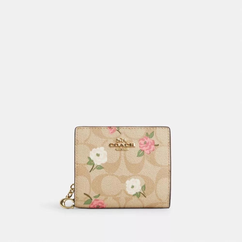 Coach Tan Wallet with Pink Floral Design